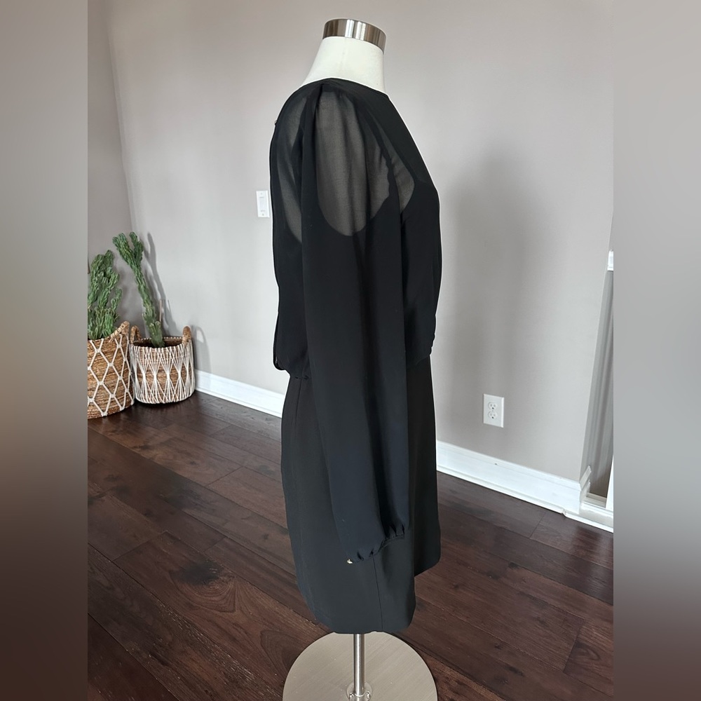 Banana Republic Little Black Dress Sheer Long Sleeve Georgette Mini 14 Tall NWT - Picture 3 of 11